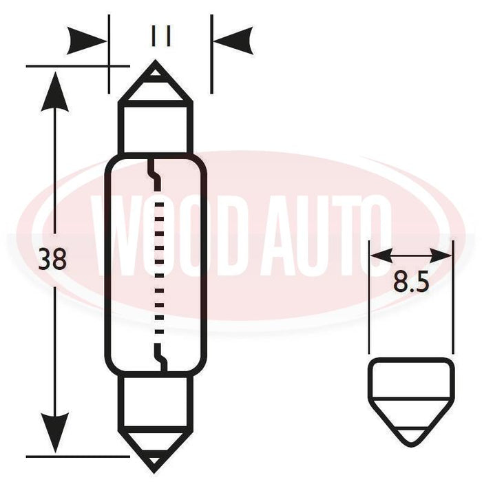 239 12V NON-HALOGEN FESTOON BULB, 5W, S8.5D (PK10)