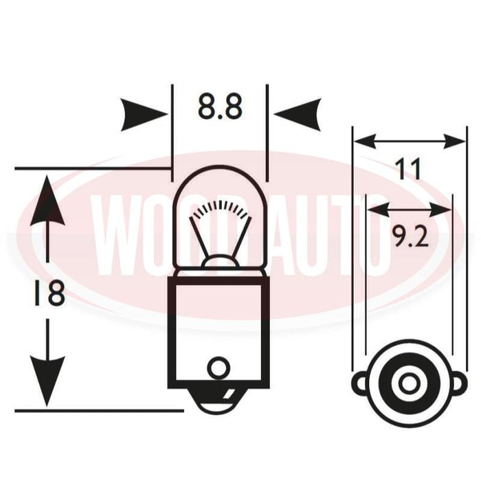 288 12V NON-HALOGEN BULB, 2W, BA9s (MCC) (PK10)