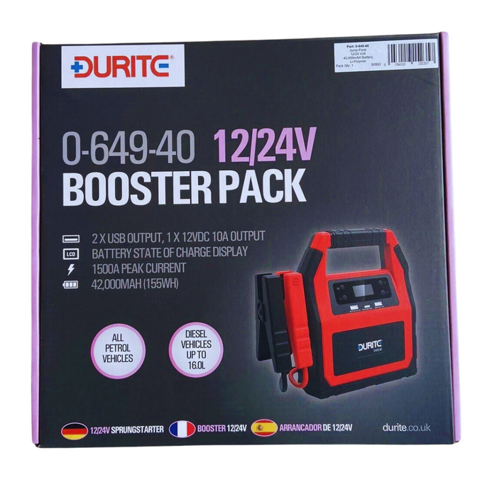 Durite High Power Jump Start Battery Charger and Power Pack - 0-649-40