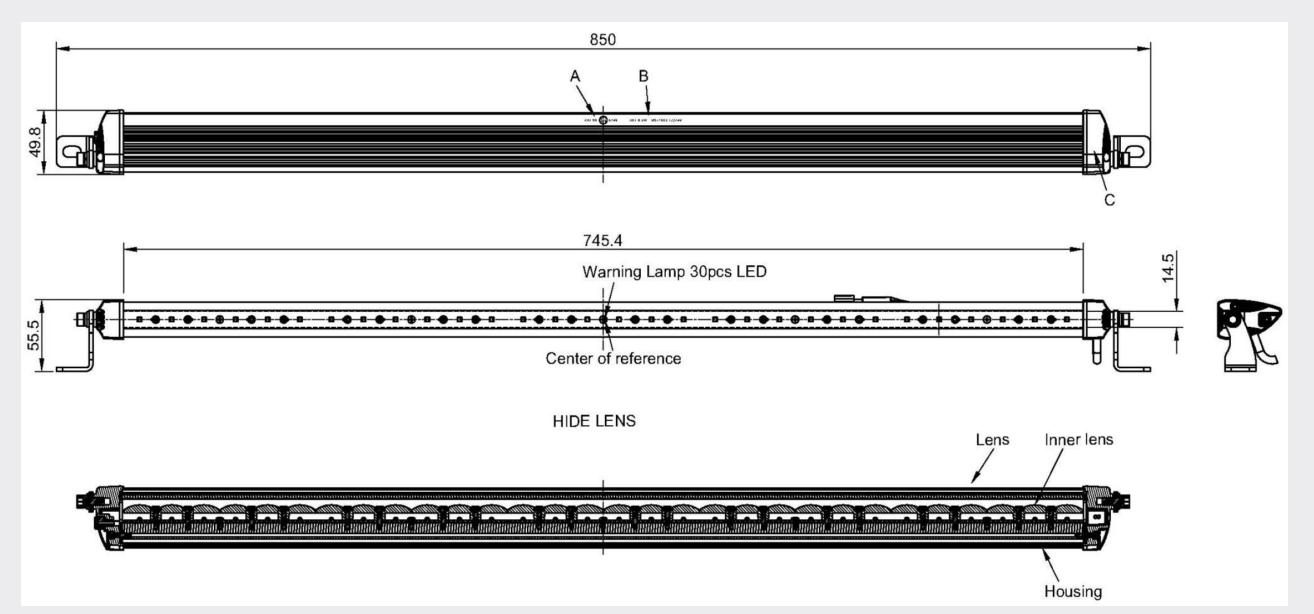 Amber LED Warning Light Bar 32"